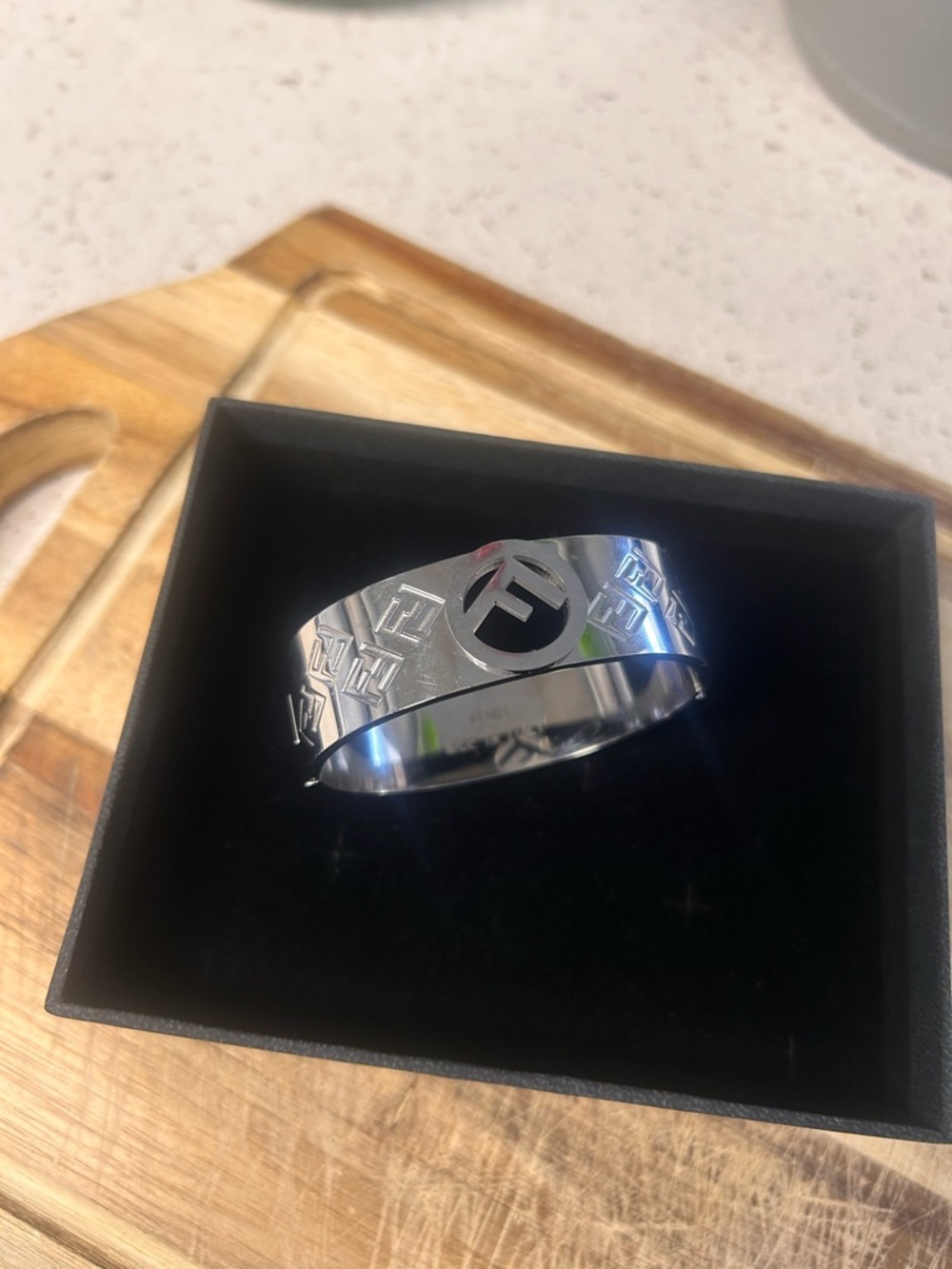 Fendi Silver-Tone Logo Cutout Bangle Bracelet